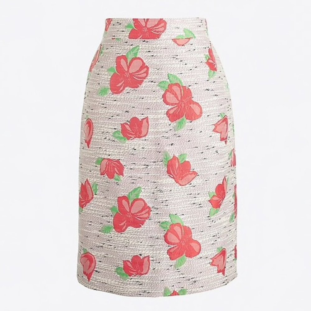 J. Crew Pink Floral Tweed Pencil Skirt